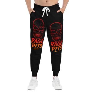 Rage Pits Skull Joggers — Black Athletic Sweatpants with Red Skull Graphic