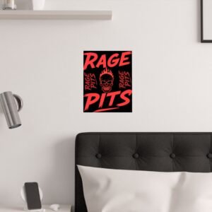 Rage Pits Satin Poster — Red Flaming Skull Rock Concert Wall Art (210gsm)