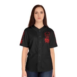 Rage Pits Women's Baseball Jersey — Red Skull Graphic