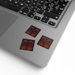 Square Sticker Roll — Flaming Skull "Rage Pits" Label (Red on Black)
